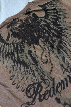 Vintage Print Oversized Tee - Y2K Coquette Grunge Aesthetic Cute Tops & Cargo Skirt