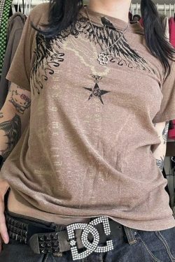 Vintage Print Oversized Tee - Y2K Coquette Grunge Aesthetic Cute Tops & Cargo Skirt