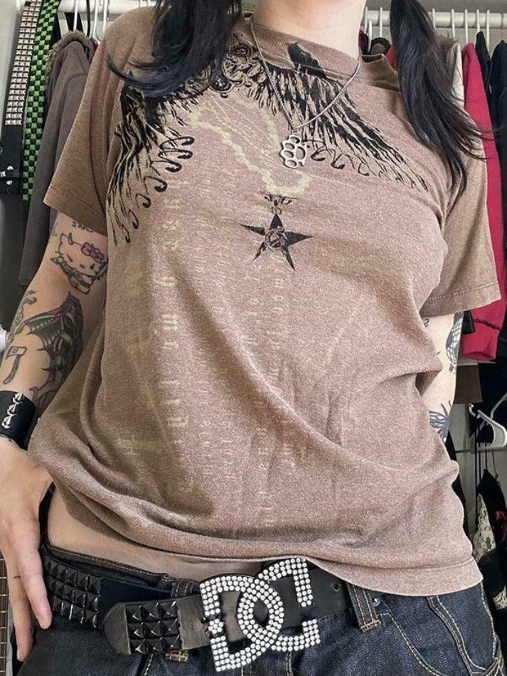 Vintage Print Oversized Tee - Y2K Coquette Grunge Aesthetic Cute Tops & Cargo Skirt Vintage Print Oversized Tee - Y2K Coquette Grunge Aesthetic Cute Tops & Cargo Skirt