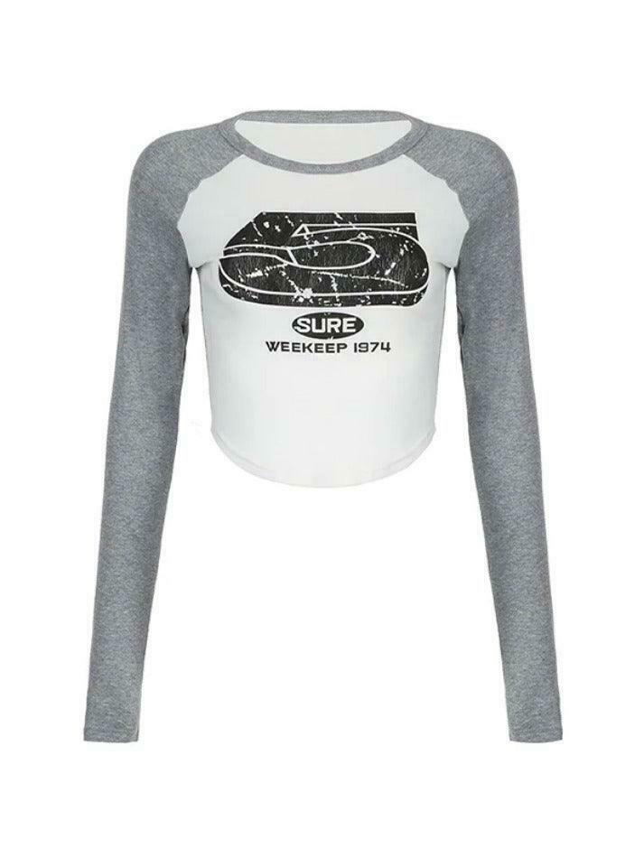 Vintage Print Raglan Long Sleeve Tee - Y2K Aesthetic Top with Coquette Style and Grunge Vibes