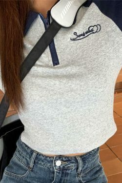 Vintage Raglan Half Zipper Long Sleeve Tee - Y2K Fashion Aesthetic for Women