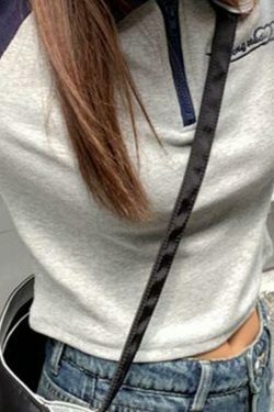 Vintage Raglan Half Zipper Long Sleeve Tee - Y2K Fashion Aesthetic for Women