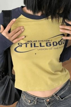 Vintage Raglan Long Sleeve Tee - Y2K Aesthetic Grunge Coquette Style, Cute Tops & Cargo Skirt