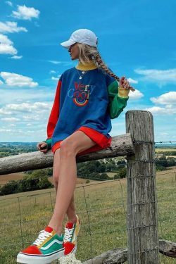 Vintage Rainbow Sweater - Y2K Aesthetic Coquette Style with Grunge Vibes and Pastel Goth Influence