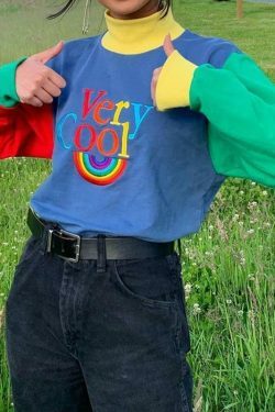 Vintage Rainbow Sweater - Y2K Aesthetic Coquette Style with Grunge Vibes and Pastel Goth Influence