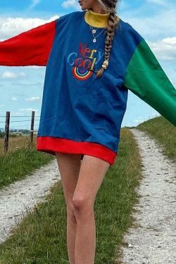 Vintage Rainbow Sweater - Y2K Aesthetic Coquette Style with Grunge Vibes and Pastel Goth Influence