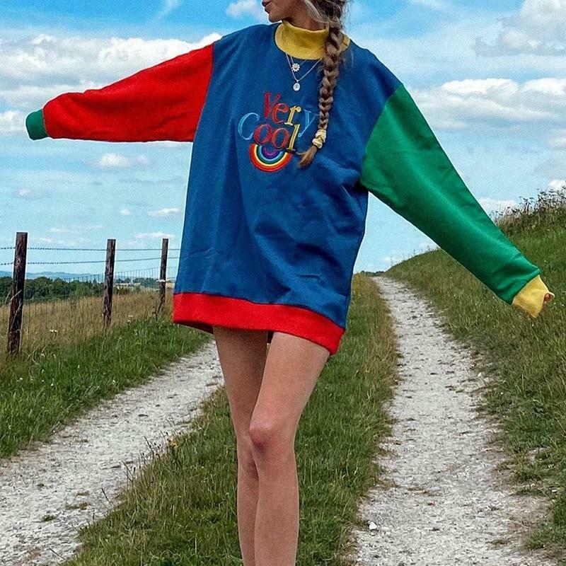 Vintage Rainbow Sweater - Y2K Aesthetic Coquette Style with Grunge Vibes and Pastel Goth Influence Vintage Rainbow Sweater - Y2K Aesthetic Coquette Style with Grunge Vibes and Pastel Goth Influence