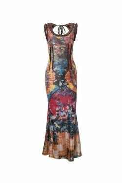 Vintage Random Print Backless Maxi Dress - Y2K Fashion Aesthetic with Coquette and Grunge Style