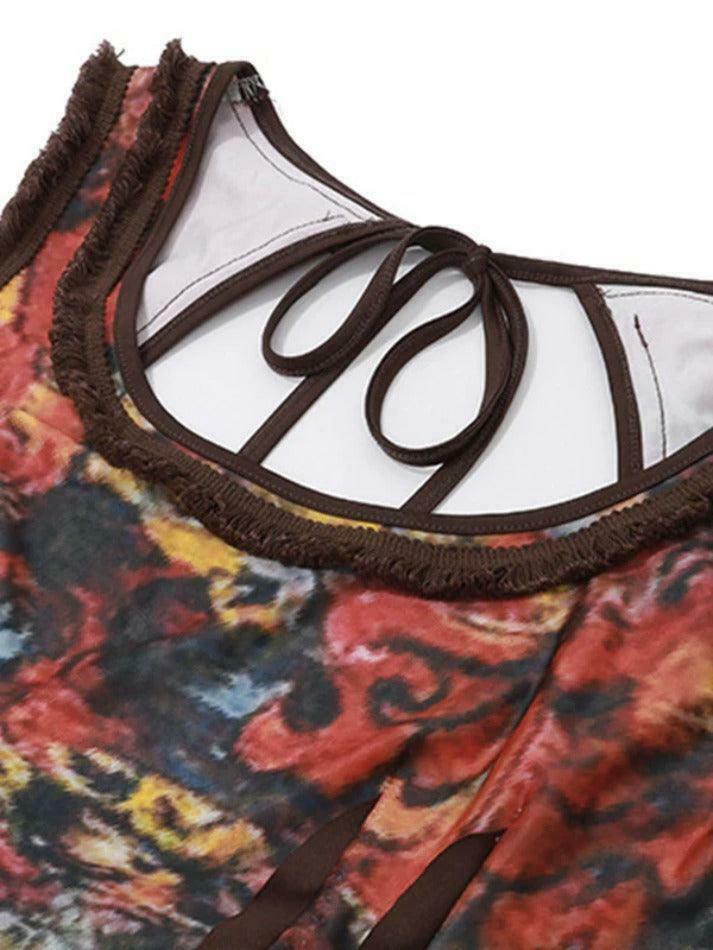 Vintage Random Print Backless Maxi Dress - Y2K Fashion Aesthetic with Coquette and Grunge Style