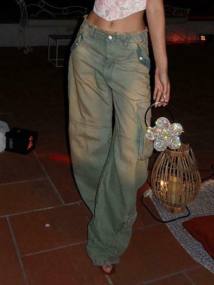 Vintage Raw-Trim Wide-Leg Jeans: Y2K Fashion with Coquette Aesthetic Vintage Raw-Trim Wide-Leg Jeans: Y2K Fashion with Coquette Aesthetic