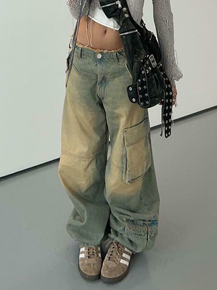 Vintage Raw-Trim Wide-Leg Jeans: Y2K Fashion with Coquette Aesthetic Vintage Raw-Trim Wide-Leg Jeans: Y2K Fashion with Coquette Aesthetic