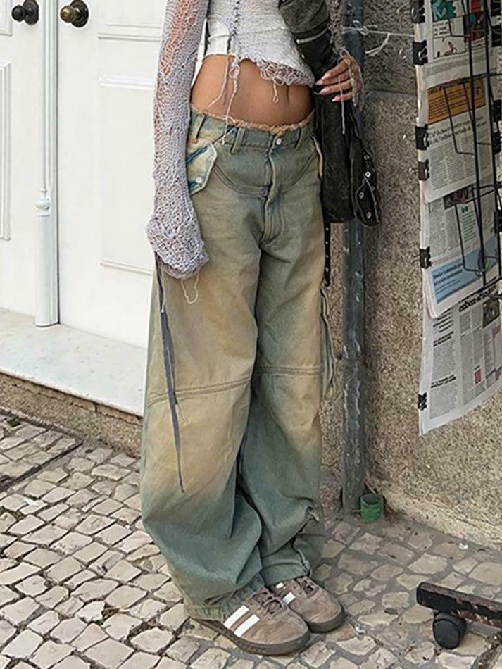 Vintage Raw-Trim Wide-Leg Jeans: Y2K Fashion with Coquette Aesthetic Vintage Raw-Trim Wide-Leg Jeans: Y2K Fashion with Coquette Aesthetic