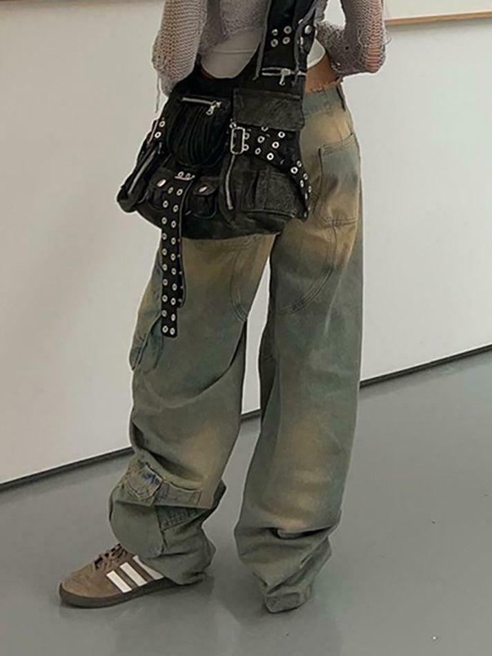 Vintage Raw-Trim Wide-Leg Jeans: Y2K Fashion with Coquette Aesthetic Vintage Raw-Trim Wide-Leg Jeans: Y2K Fashion with Coquette Aesthetic