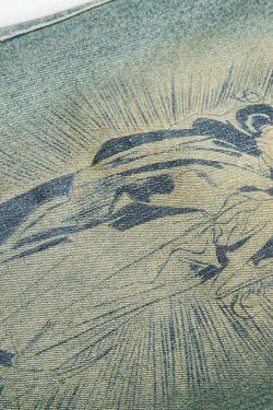 Vintage Religious Print Denim Shorts - Y2K Fashion with Coquette & Grunge Aesthetics