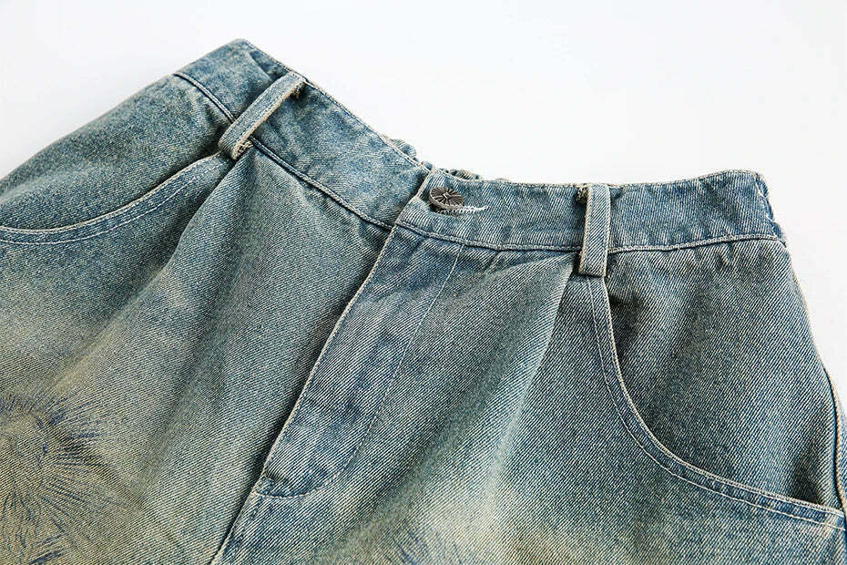 Vintage Religious Print Denim Shorts - Y2K Fashion with Coquette & Grunge Aesthetics Vintage Religious Print Denim Shorts - Y2K Fashion with Coquette & Grunge Aesthetics