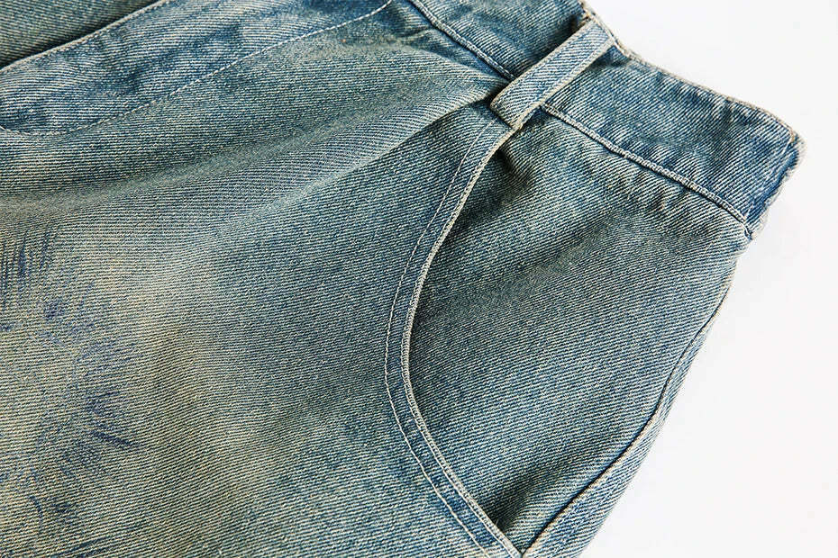 Vintage Religious Print Denim Shorts - Y2K Fashion with Coquette & Grunge Aesthetics Vintage Religious Print Denim Shorts - Y2K Fashion with Coquette & Grunge Aesthetics