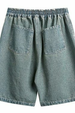 Vintage Religious Print Denim Shorts - Y2K Fashion with Coquette & Grunge Aesthetics