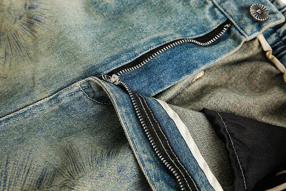 Vintage Religious Print Denim Shorts - Y2K Fashion with Coquette & Grunge Aesthetics Vintage Religious Print Denim Shorts - Y2K Fashion with Coquette & Grunge Aesthetics