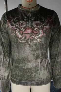 Vintage Retro Printed Sweatshirt - Y2K Aesthetic Coquette Style Grunge Fashion Women's Clothing