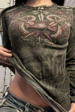 Vintage Retro Printed Sweatshirt - Y2K Aesthetic Coquette Style Grunge Fashion Women's Clothing
