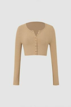 Vintage Ribbed Button Down Top - Y2K Fashion with Coquette & Grunge Aesthetics