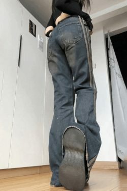 Vintage Side Striped Y2K Flare Jeans - Niche Women's Fashion
