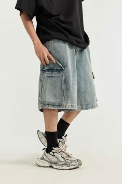 Vintage Skater Fit Cargo Jorts for Women - Y2K Aesthetic with Grunge Style, Coquette Fashion