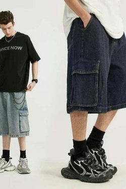 Vintage Skater Fit Cargo Jorts for Women - Y2K Aesthetic with Grunge Style, Coquette Fashion