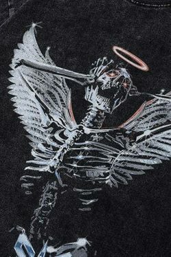 Vintage Skeleton Angel Acid Washed Tee - Y2K Fashion Grunge Aesthetic Coquette Style