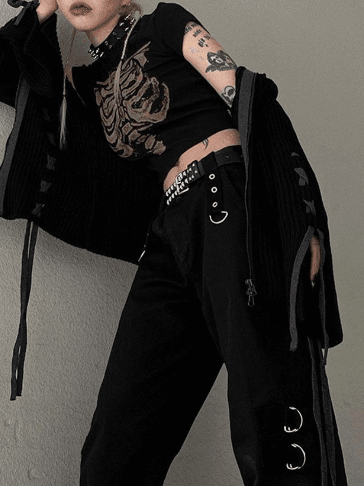Vintage Skeleton Printed Crop Top - Y2K Fashion Aesthetic for Women - Coquette Style Grunge Outfit