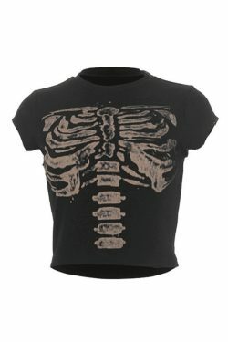 Vintage Skeleton Printed Crop Top - Y2K Fashion Aesthetic for Women - Coquette Style Grunge Outfit