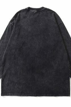 Vintage Skeleton Target Acid Washed Long Sleeve Tee - Y2K Grunge Aesthetic Fashion