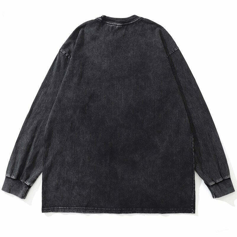 Vintage Skeleton Target Acid Washed Long Sleeve Tee - Y2K Grunge Aesthetic Fashion