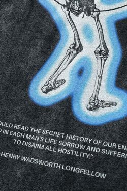 Vintage Skeleton Target Acid Washed Long Sleeve Tee - Y2K Grunge Aesthetic Fashion