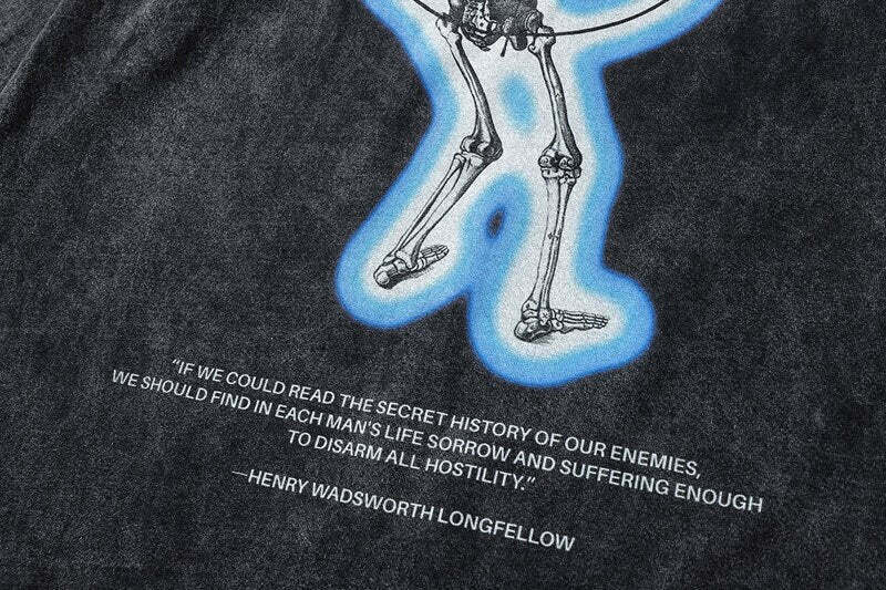 Vintage Skeleton Target Acid Washed Long Sleeve Tee - Y2K Grunge Aesthetic Fashion