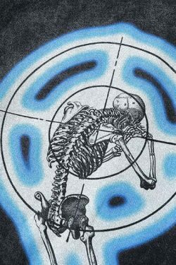 Vintage Skeleton Target Acid Washed Long Sleeve Tee - Y2K Grunge Aesthetic Fashion