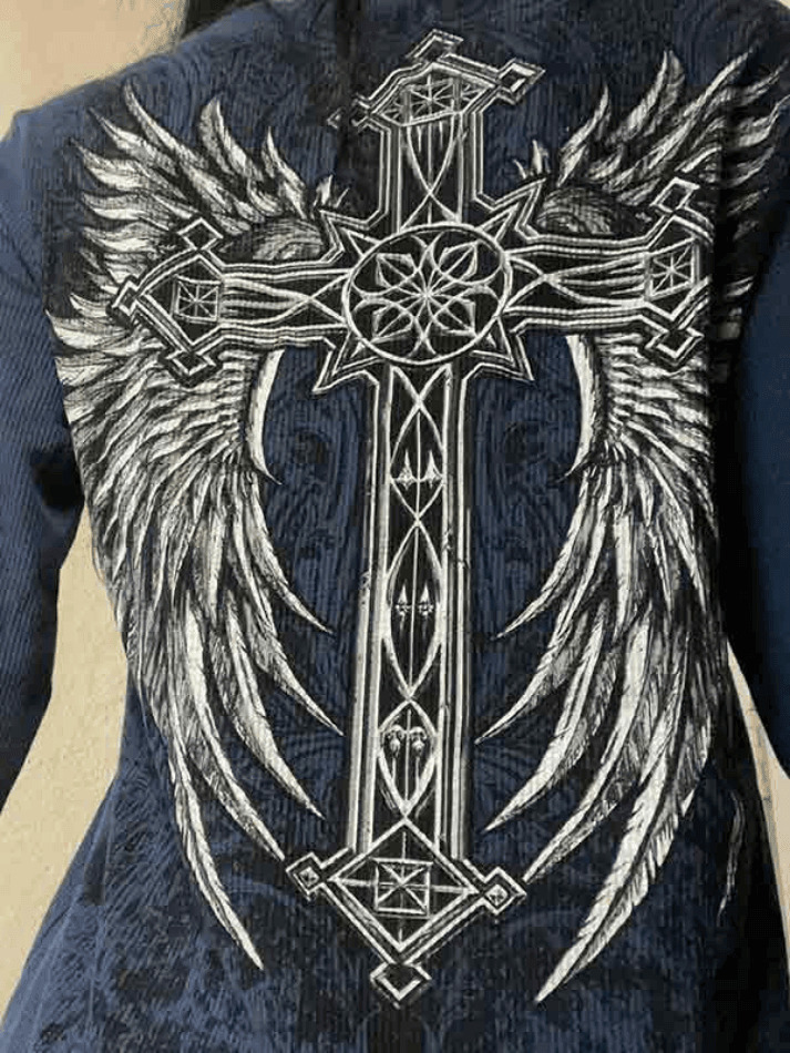 Vintage Skull Print Long Sleeve Knit Sweater - Y2K Aesthetic Goth Grunge Coquette Style Top