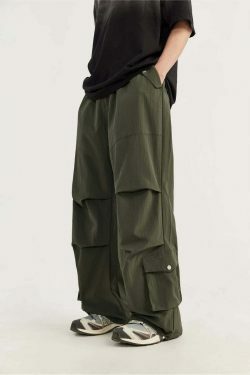 Vintage Stacked Parachute Pants - Y2K Fashion Grunge Aesthetic Coquette Style Cargo Skirt