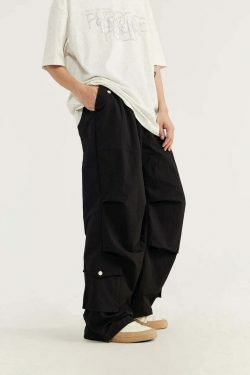 Vintage Stacked Parachute Pants - Y2K Fashion Grunge Aesthetic Coquette Style Cargo Skirt