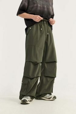 Vintage Stacked Parachute Pants - Y2K Fashion Grunge Aesthetic Coquette Style Cargo Skirt