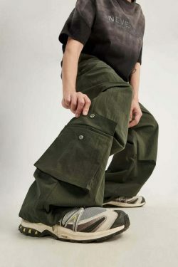 Vintage Stacked Parachute Pants - Y2K Fashion Grunge Aesthetic Coquette Style Cargo Skirt