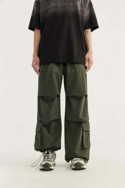 Vintage Stacked Parachute Pants - Y2K Fashion Grunge Aesthetic Coquette Style Cargo Skirt