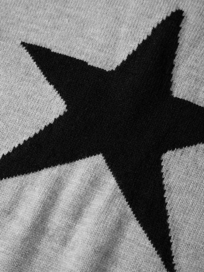 Vintage Star Jacquard Crew Neck Sweater - Y2K Aesthetic - Coquette Style - Gr