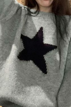 Vintage Star Jacquard Crew Neck Sweater - Y2K Aesthetic - Coquette Style - Gr