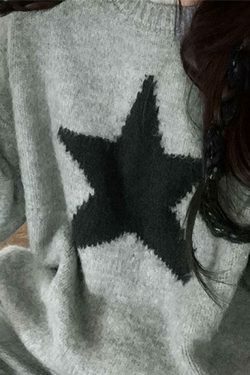 Vintage Star Jacquard Crew Neck Sweater - Y2K Aesthetic - Coquette Style - Gr