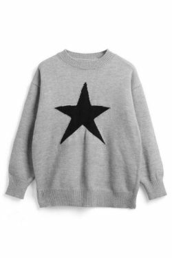 Vintage Star Jacquard Crew Neck Sweater - Y2K Aesthetic - Coquette Style - Gr