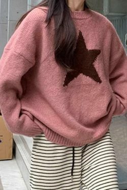 Vintage Star Jacquard Crew Neck Sweater - Y2K Aesthetic - Coquette Style - Gr