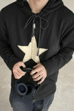 Vintage Star Patch Baggy Zip Up Hoodie