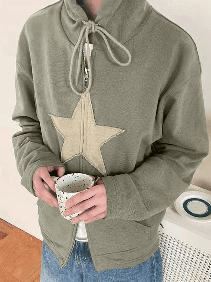 Vintage Star Patch Baggy Zip Up Hoodie Vintage Star Patch Baggy Zip Up Hoodie
