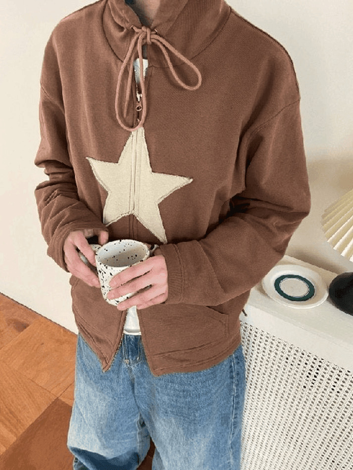 Vintage Star Patch Baggy Zip Up Hoodie Vintage Star Patch Baggy Zip Up Hoodie